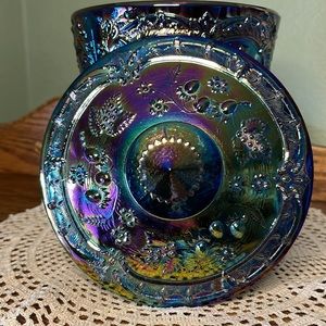 Authentic Fenton Black Amethyst Carnival Glass Compote